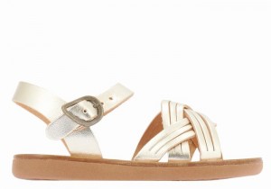 Kids' Ancient Greek Sandals Little Electra Soft Flat Sandals Gold White | PJM2121XZ