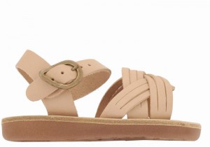 Kids' Ancient Greek Sandals Little Electra Soft Flat Sandals Beige | FHC7531WZ