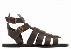 Men Ancient Greek Sandals Alexandros Leather Fisherman Sandals Chocolate | WAD3772WT