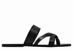 Men Ancient Greek Sandals Jason Leather Slide Sandals Black | JSZ3773QF