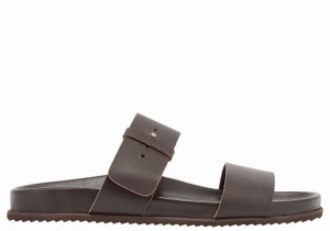 Men Ancient Greek Sandals Kimon Slide Sandals Chocolate | TXJ121SZ