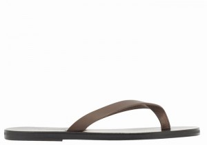 Men Ancient Greek Sandals Solon Leather Flip Flops Chocolate | OQK7435RS