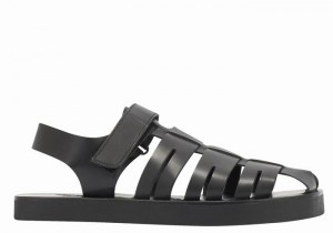 Men Ancient Greek Sandals Tilemachos Fisherman Sandals Black | YOH5726VY