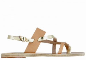 Women Ancient Greek Sandals Alethea Leather Back-Strap Sandals Beige Gold White | VUP188WO