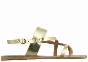 Women Ancient Greek Sandals Alethea Leather Back-Strap Sandals Gold White | DHA7178ZE