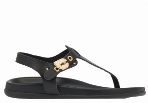 Women Ancient Greek Sandals Alki Flip Flop Back-Strap Sandals Black | YEC9371TR