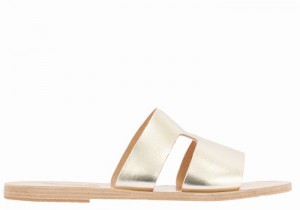 Women Ancient Greek Sandals Apteros Slide Sandals Gold White | FUZ182PT