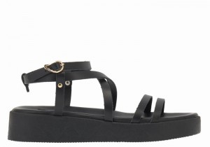 Women Ancient Greek Sandals Aristea Leather Platform Sandals Black | EJX9950GK