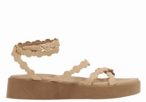 Women Ancient Greek Sandals Aspis Leather Platform Sandals Beige | MOS4588VQ