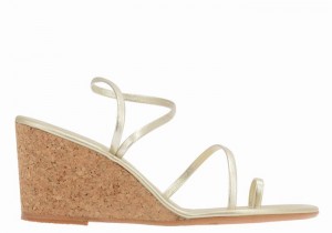 Women Ancient Greek Sandals Chora Mid Wedge Sandals Gold White | RXS649JY