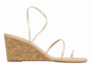 Women Ancient Greek Sandals Chora Mid Wedge Sandals Gold White | PQK1161OQ