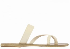 Women Ancient Greek Sandals Daphnae Leather Slide Sandals White | FAA8052WD