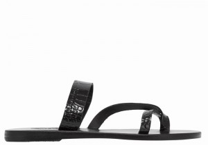 Women Ancient Greek Sandals Daphnae Slide Sandals Black | WNW5035HL