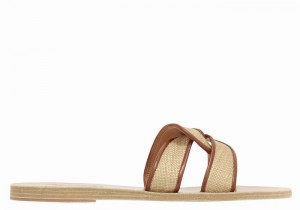 Women Ancient Greek Sandals Desmos Slide Sandals Beige Brown | CVQ1748EH