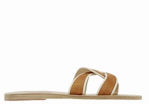 Women Ancient Greek Sandals Desmos Slide Sandals Brown White | UTQ1157KB