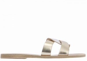 Women Ancient Greek Sandals Desmos Slide Sandals Gold White Silver | KEI852XQ