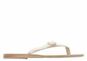 Women Ancient Greek Sandals Dihalo Leather Flip Flops White | PLA8831VL