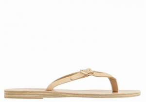 Women Ancient Greek Sandals Dihalo Leather Flip Flops Beige | YUJ2370YI