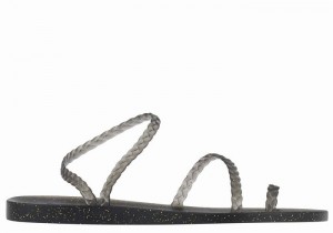 Women Ancient Greek Sandals Eleftheria Braided Sandals Black Gold | YBV1589LS