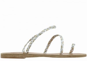 Women Ancient Greek Sandals Eleftheria Leather Braided Sandals Silver Gold White | RRL5529VW