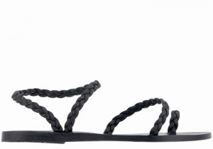 Women Ancient Greek Sandals Eleftheria Leather Braided Sandals Black | YYK275RU