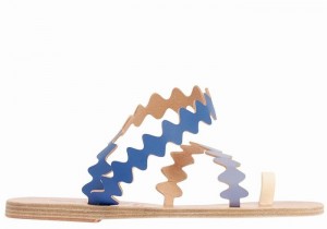 Women Ancient Greek Sandals Eleftheria Onda Leather Toe-Post Sandals Blue White | HDS366SI