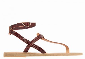 Women Ancient Greek Sandals Estia Ankle Strap Sandals Dark Red Black | QJX4358RJ