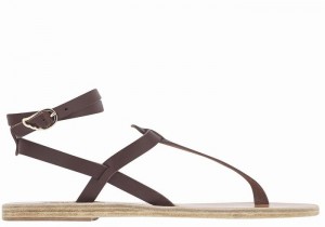 Women Ancient Greek Sandals Estia Leather Ankle Strap Sandals Coffee | ILJ987UB