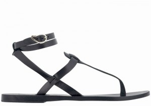 Women Ancient Greek Sandals Estia Leather Ankle Strap Sandals Black | DHZ2844YY