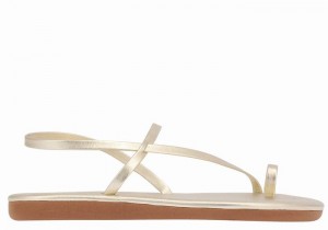 Women Ancient Greek Sandals Euterpe Toe-Post Sandals Gold White | FUN9755QY