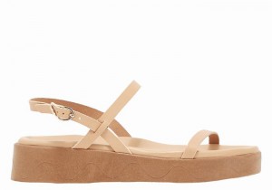 Women Ancient Greek Sandals Evriali Leather Platform Sandals Beige | NCA3248ZC