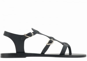 Women Ancient Greek Sandals Grace Kelly Leather Casual Sandals Black | HII3171SZ