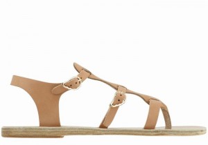 Women Ancient Greek Sandals Grace Kelly Leather Casual Sandals Beige | POX5051EK