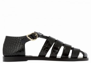 Women Ancient Greek Sandals Homeria Fisherman Sandals Black | BVT1376WD