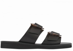 Women Ancient Greek Sandals Iaso Slide Sandals Black | EAC588KN