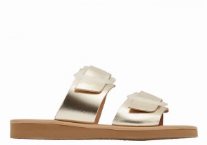 Women Ancient Greek Sandals Iaso Slide Sandals Gold White | ZMR3755IE