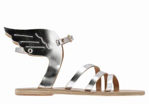 Women Ancient Greek Sandals Ikaria Leather Ankle Strap Sandals Silver | TSR6662IT