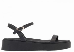 Women Ancient Greek Sandals Irida Leather Platform Sandals Black | JBO3325NU