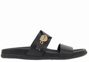 Women Ancient Greek Sandals Latria Slide Sandals Black | FMU9744QZ