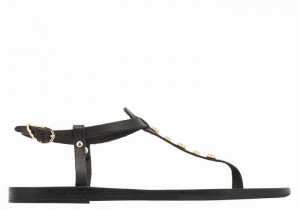 Women Ancient Greek Sandals Lito Bee Back-Strap Sandals Black | WTQ1267RB