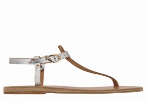 Women Ancient Greek Sandals Lito Flip Flop Leather Back-Strap Sandals Silver | NKT7552OO