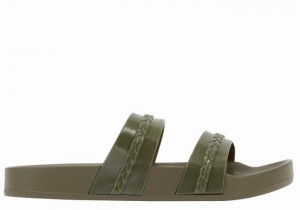 Women Ancient Greek Sandals Meli Slide Sandals Dark Green | GZC8352MN