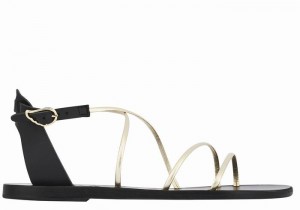 Women Ancient Greek Sandals Meloivia Ankle Strap Sandals Black Gold White | RKS2874DX