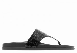 Women Ancient Greek Sandals Mera Footbed Flip Flops Black | GOU3779VG