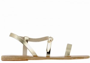 Women Ancient Greek Sandals Niove Leather Back-Strap Sandals Gold White | ZLY3212UT