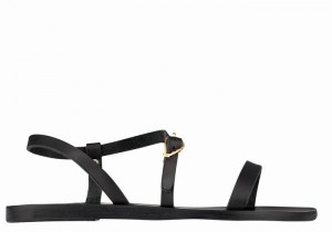 Women Ancient Greek Sandals Niove Leather Back-Strap Sandals Black | LEF8091LV