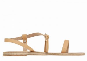 Women Ancient Greek Sandals Niove Leather Back-Strap Sandals Beige | RBT5786QO