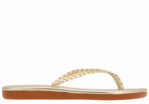 Women Ancient Greek Sandals Plage Flip Flop Braided Sandals Gold White | CVM9971HS