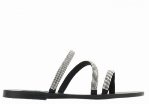 Women Ancient Greek Sandals Polytimi Diamante Slide Sandals Silver Black | JEB9655VF