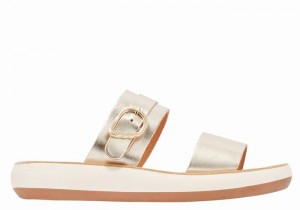 Women Ancient Greek Sandals Preveza Comfort Slide Sandals Gold White | DJQ1982JP